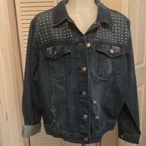 Dark Wash Distressed Studded Jean Jacket